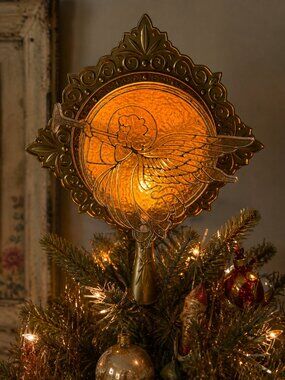 Vintage 2001 Holiday Collection Lighted Stained Glass Angel Tree Topper